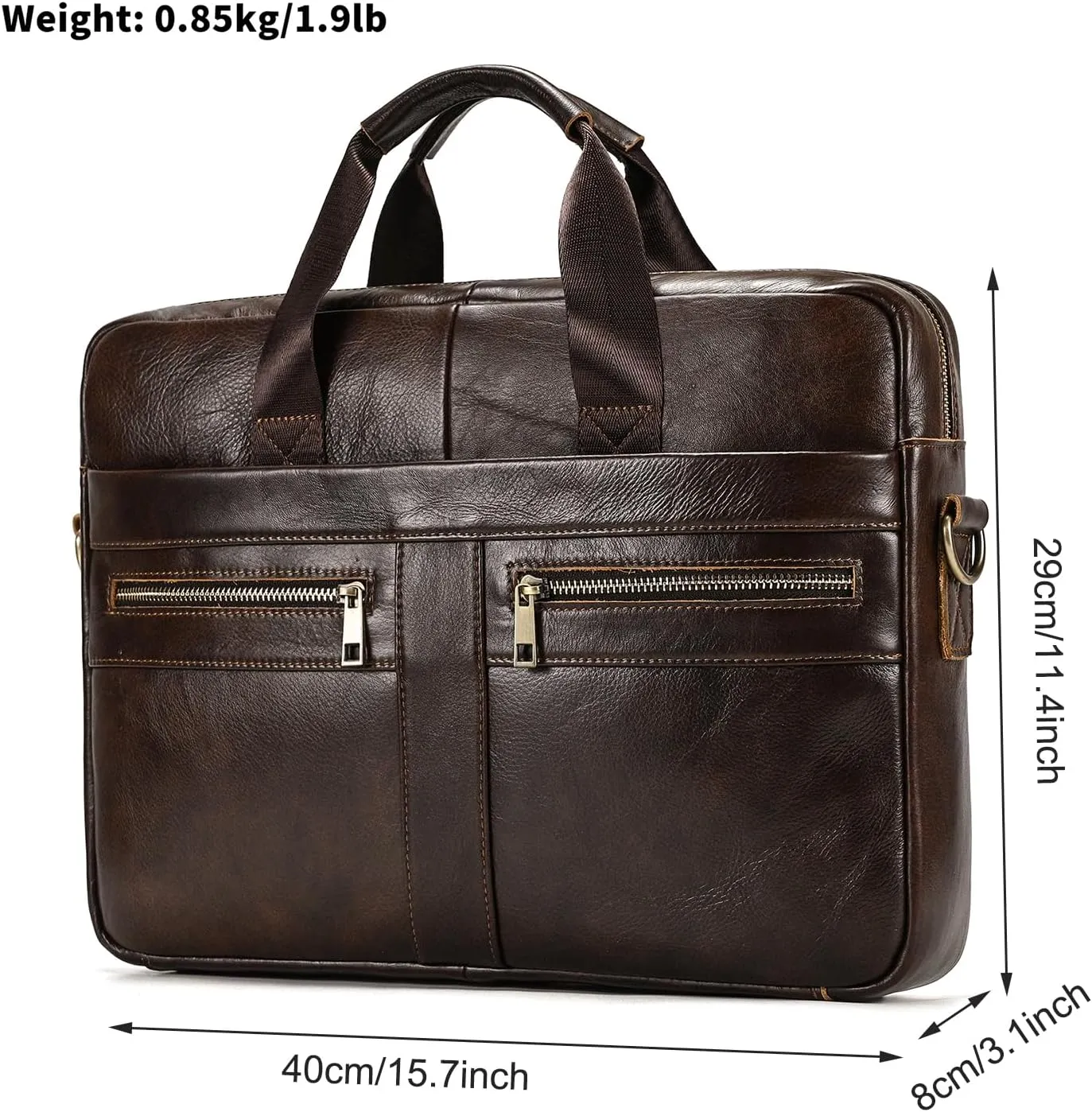 15.6inch Leather Briefcases Laptop Messenger Bags Business Satchel Office Travel Computer Handbag for Men