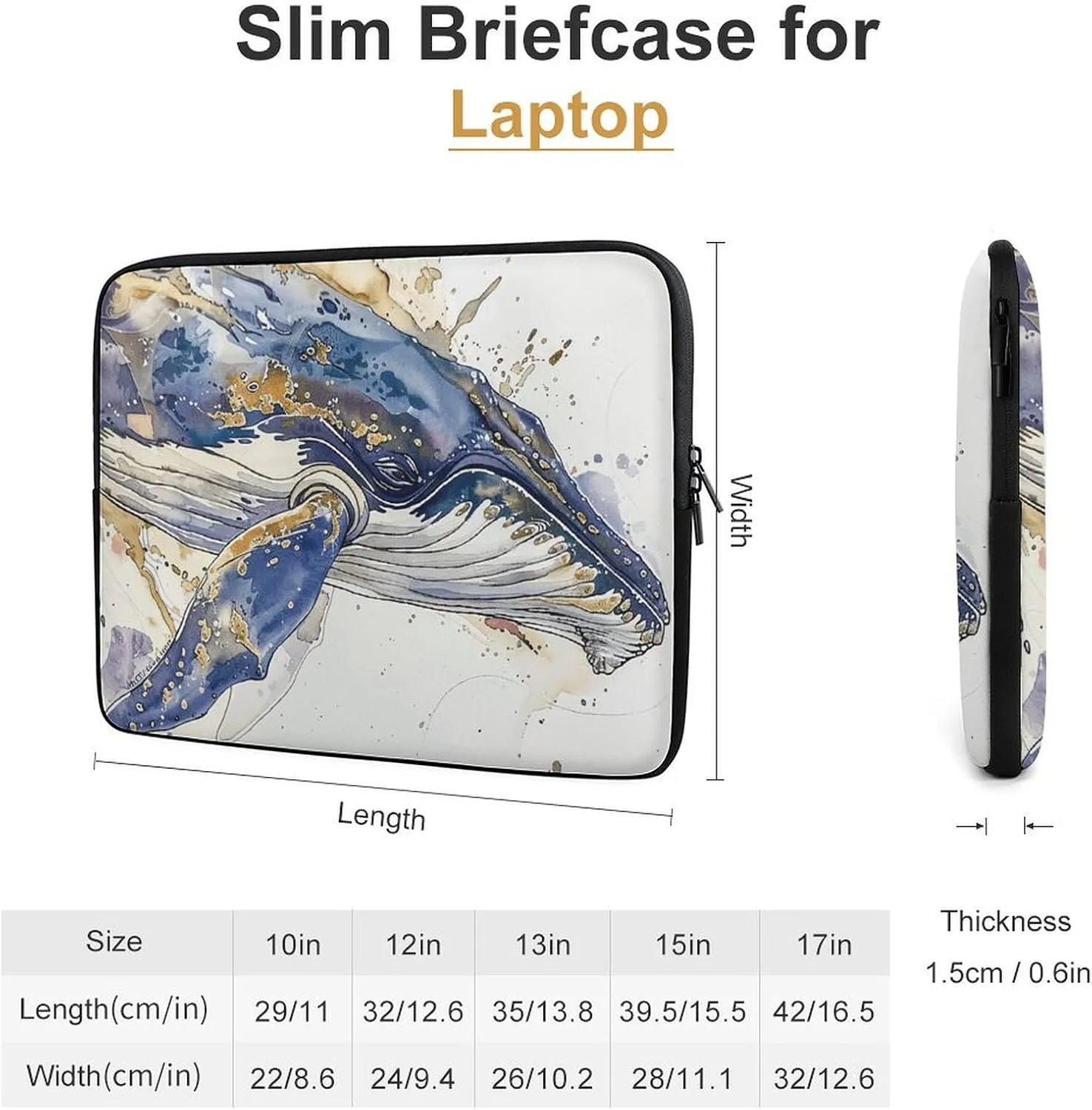 15inch Laptop Sleeve Bag A Picture of A Whale Laptop Bag Shockproof Computer Carrying Cover Slim Briefcase Handbag