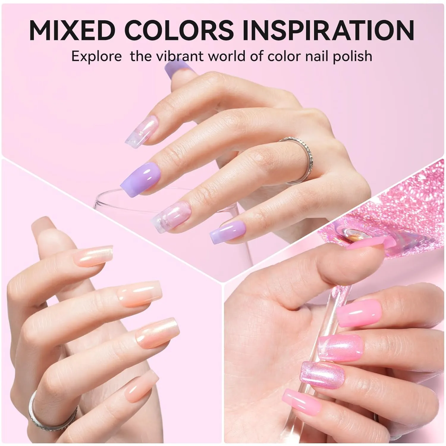 16 Colors Nail Polish Set Summer Regular Jelly Nail Polish Air Dry Glitter Shimmer Nail Lacquer Bulk Holographic Toenail Polish Kit with Base Top Coat & 35Pcs Remover Pads Women Gift