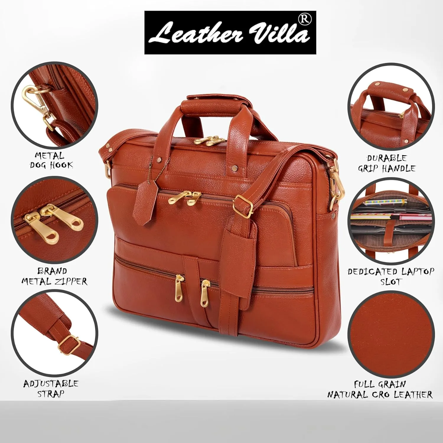 16 Inch Leather briefcases Laptop Messenger Bags for Men and Women Best Office Satchel Bag