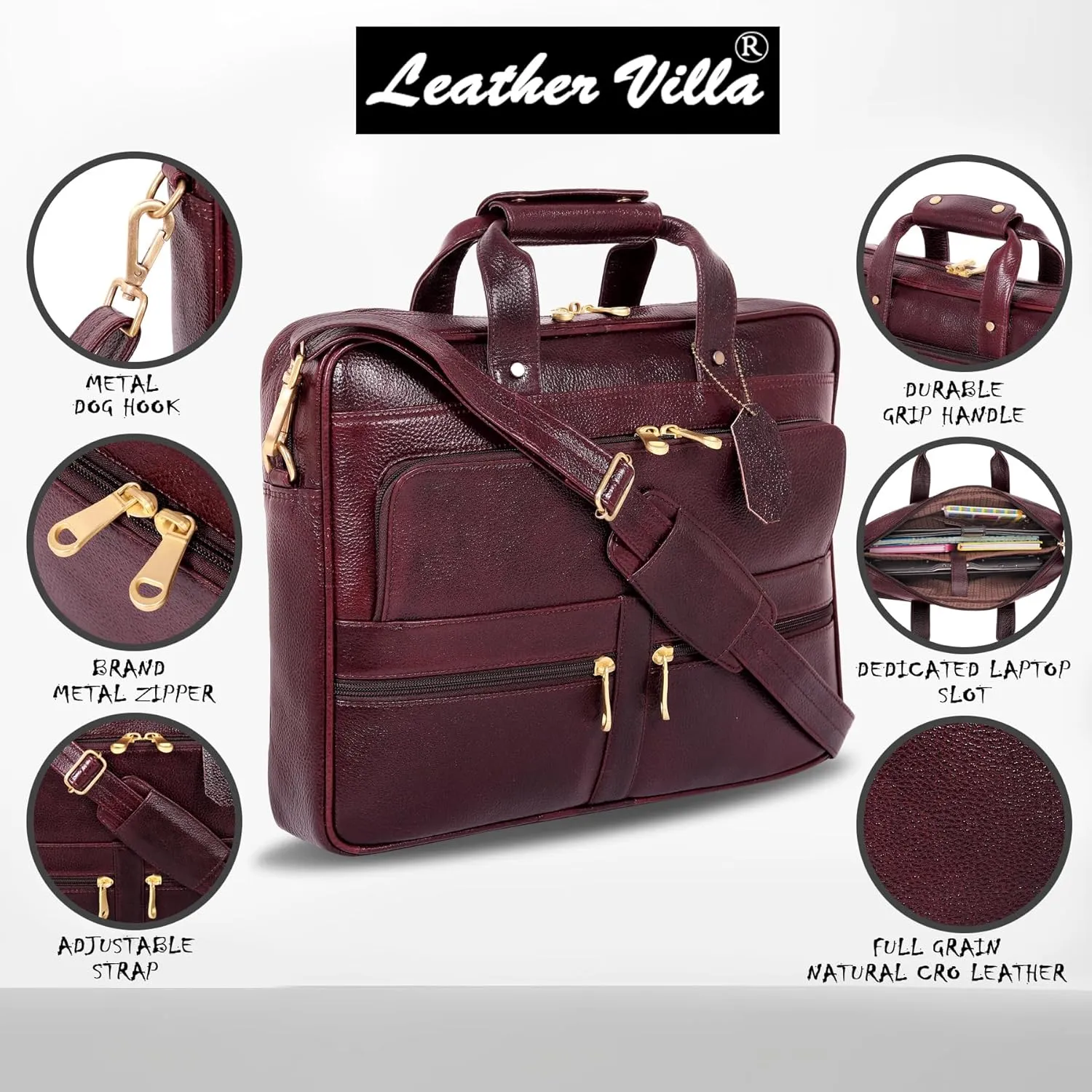 16 Inch Leather briefcases Laptop Messenger Bags for Men and Women Best Office Satchel Bag