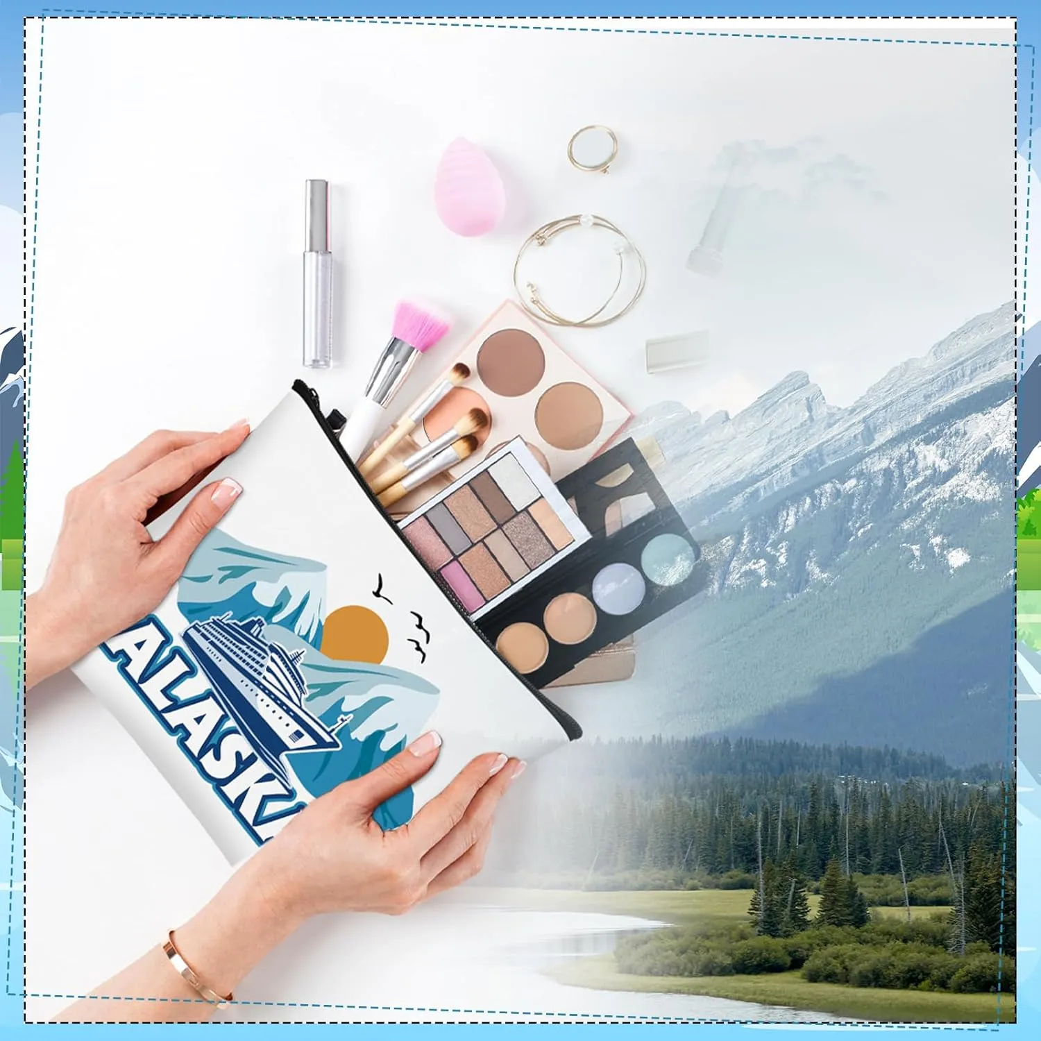 16 Pcs Alaska Cosmetic Bag Souvenir Gifts Makeup Bag Travel Vacation Zipper Pouch Purse for Women Birthday Trip Gifts Party Favors