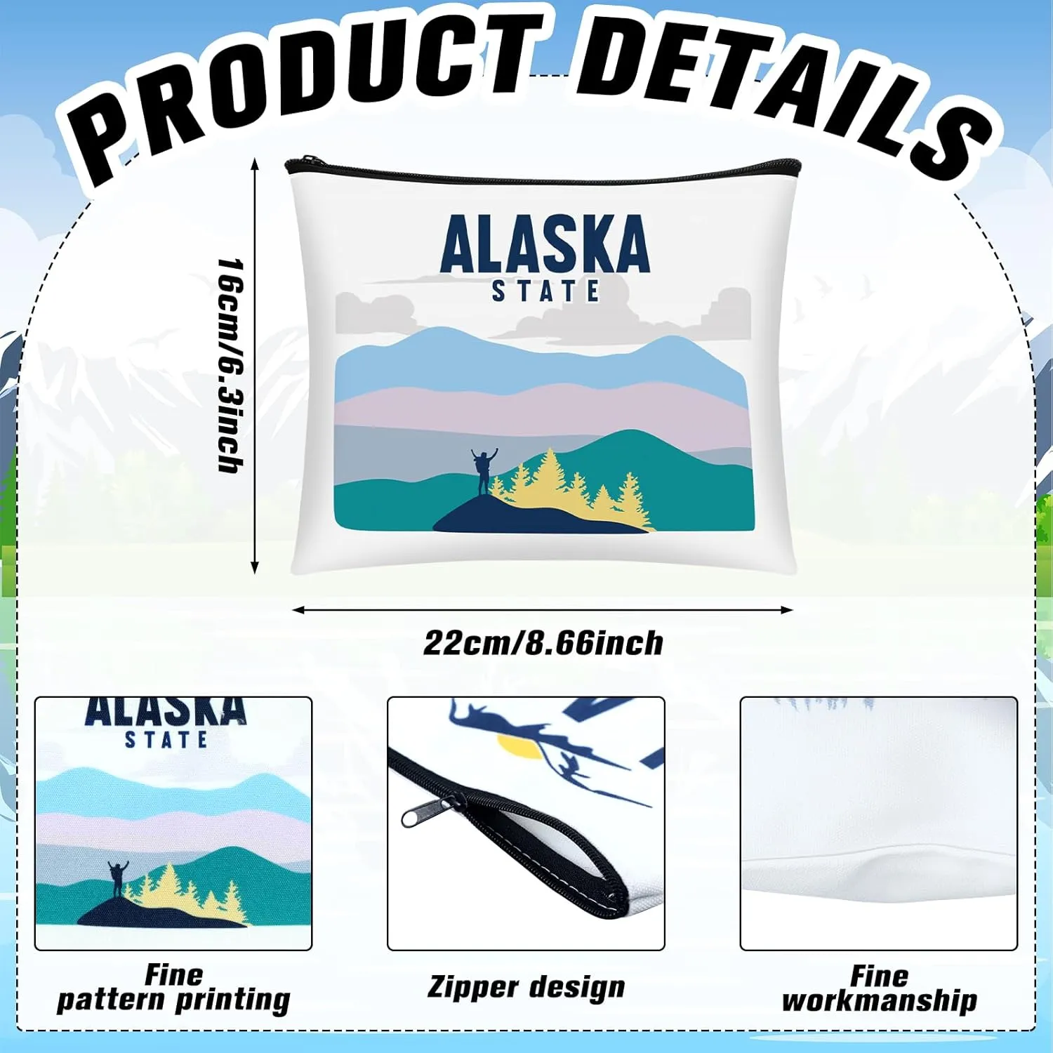 16 Pcs Alaska Cosmetic Bag Souvenir Gifts Makeup Bag Travel Vacation Zipper Pouch Purse for Women Birthday Trip Gifts Party Favors