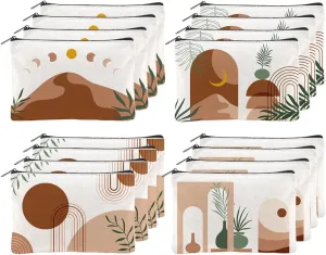 16Pcs Boho Cosmetic Bags Rainbow Retro Makeup Bags Sunshine Canvas Makeup Pouch 5.9x9.06 Inch Polyester Travel Toiletry Pouch with Zipper for Women Party Shopping