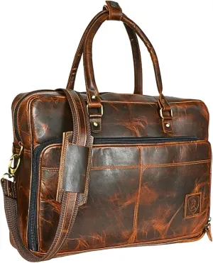17 inch Genuine Leather Briefcase Bag for Men – Full Grain Leather Computer Bag for Men, Stylish Mens Leather Laptop Bag for Business, Office, and Work Messenger Style