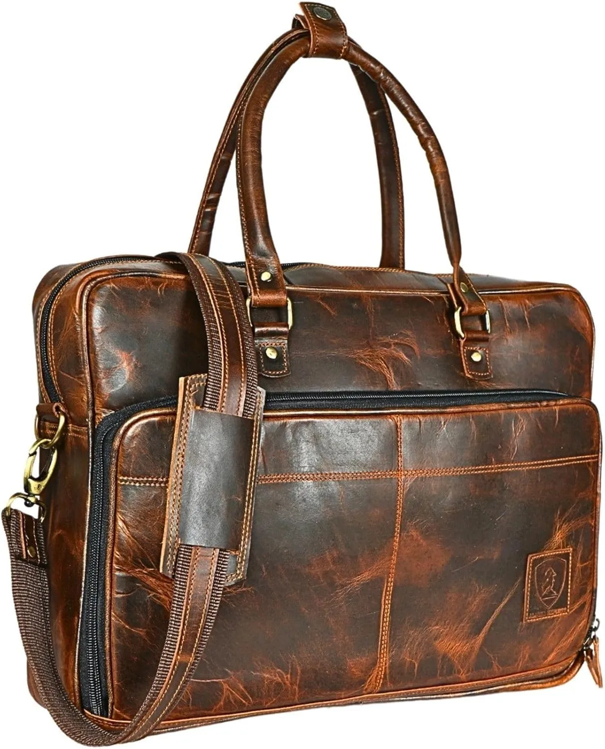 17 inch Genuine Leather Briefcase Bag for Men – Full Grain Leather Computer Bag for Men, Stylish Mens Leather Laptop Bag for Business, Office, and Work Messenger Style