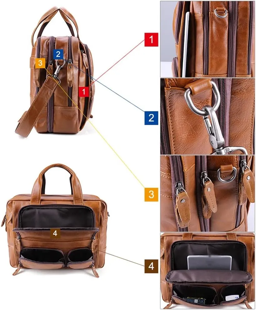 17 Inch Laptop Bag Men Genuine Leather Handbag Large Men's Travel Shoulder Bag Male Leather Briefcases