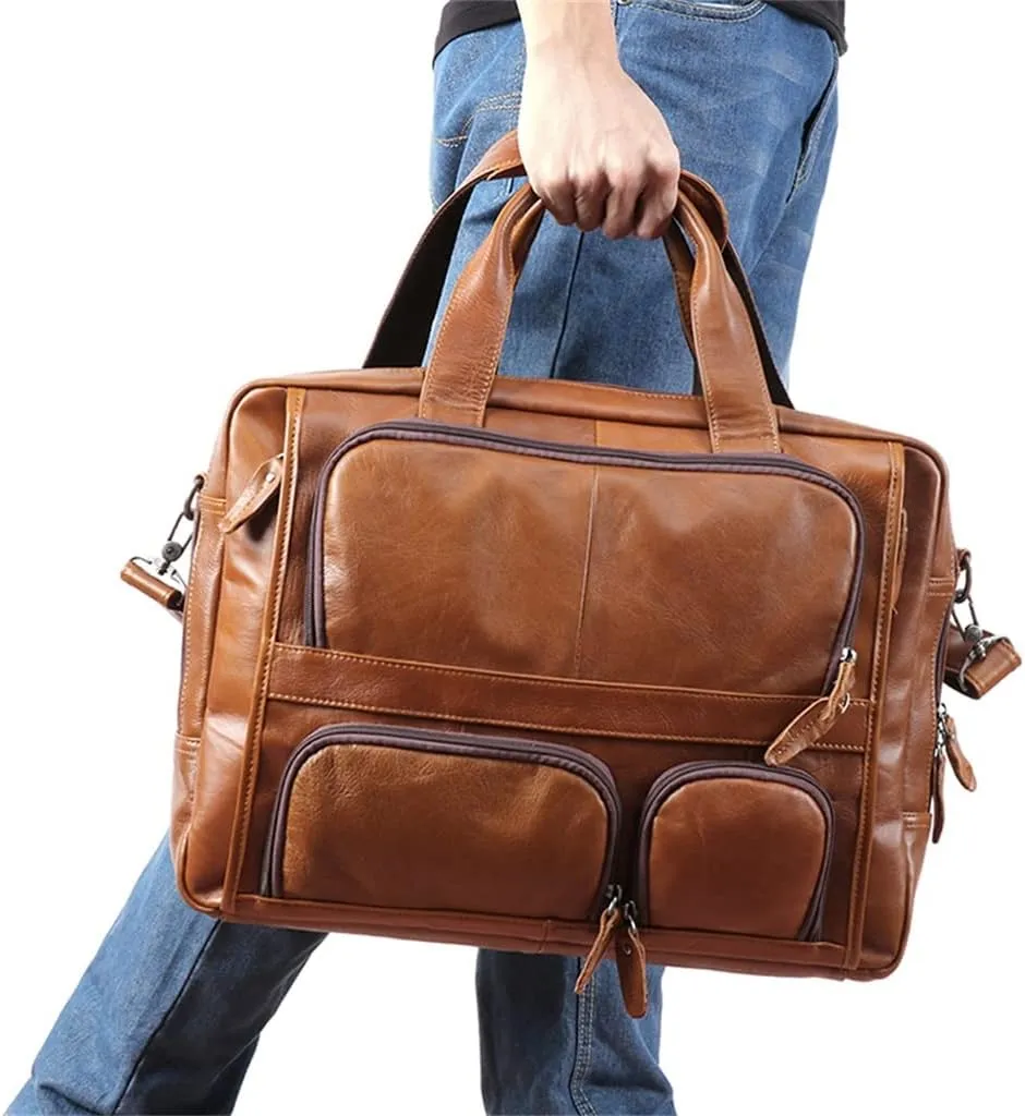 17 Inch Laptop Bag Men Genuine Leather Handbag Large Men's Travel Shoulder Bag Male Leather Briefcases