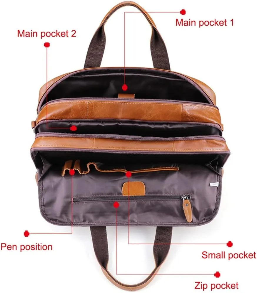 17 Inch Laptop Bag Men Genuine Leather Handbag Large Men's Travel Shoulder Bag Male Leather Briefcases