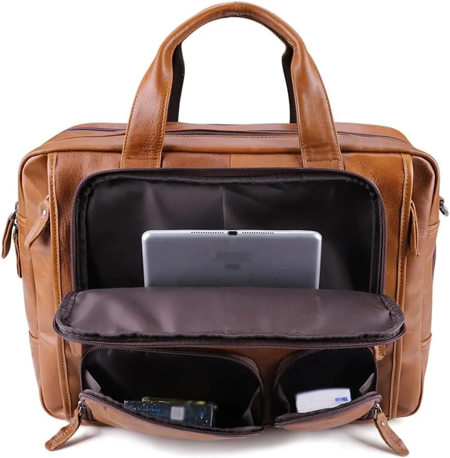 17 Inch Laptop Bag Men Genuine Leather Handbag Large Men's Travel Shoulder Bag Male Leather Briefcases