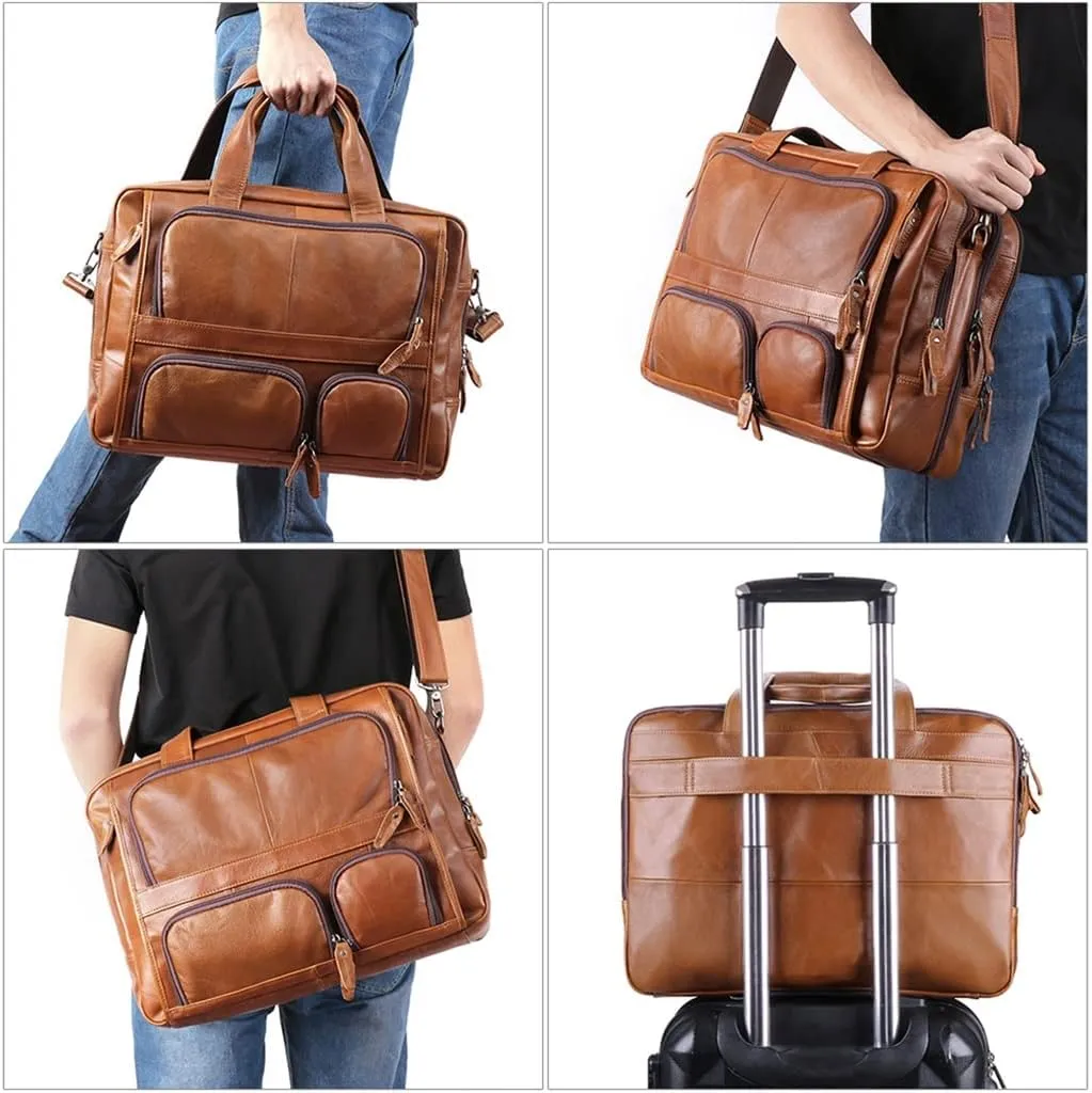 17 Inch Laptop Bag Men Genuine Leather Handbag Large Men's Travel Shoulder Bag Male Leather Briefcases