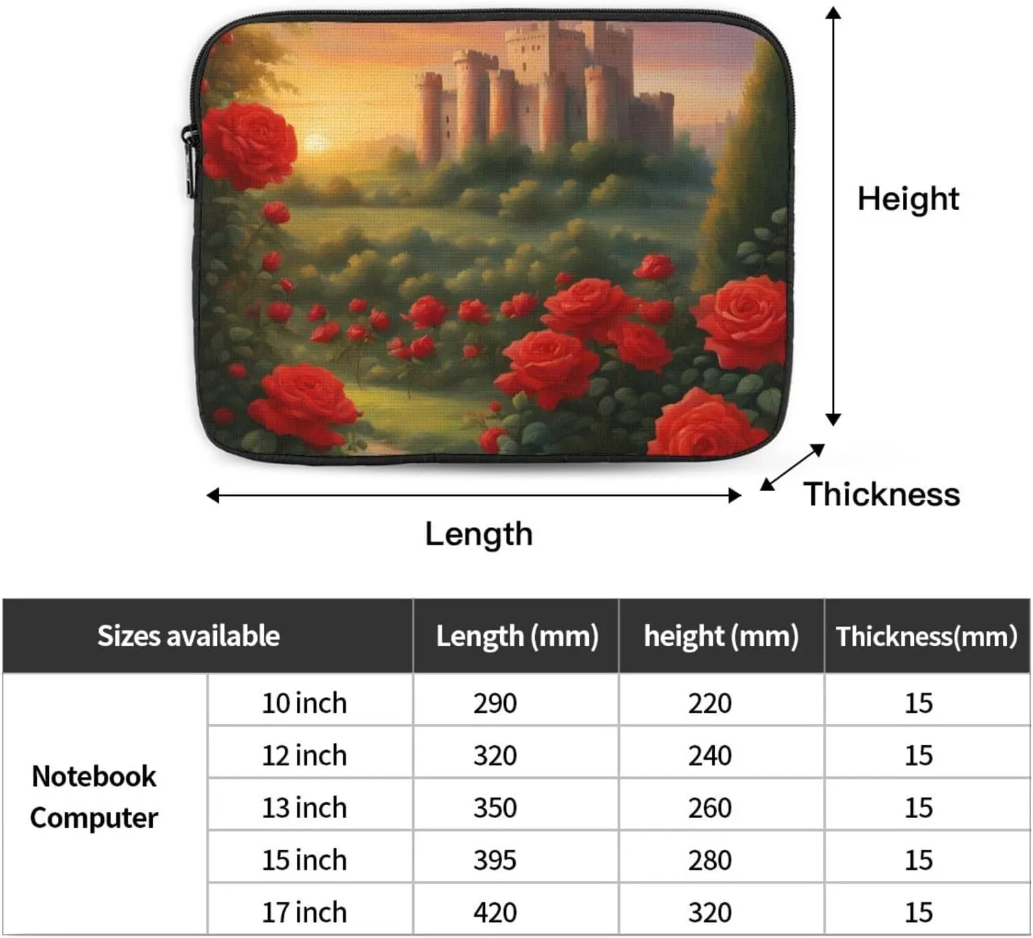17 Inch Laptop Case Computer Sleeve Shockproof Water-Resistant Notebook Case Bag for Business Travel and Daily Use Distant Castle Prints
