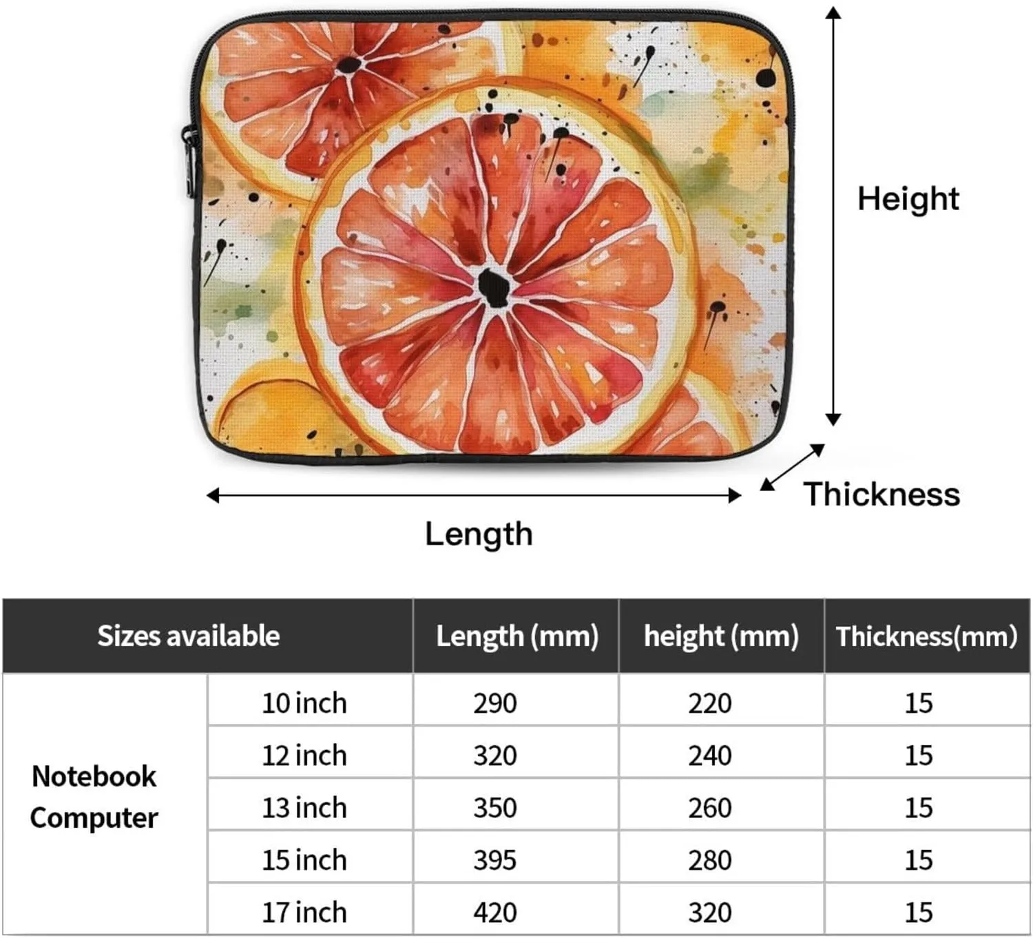 17 inch Laptop Sleeve Bag Watercolor orange slice Laptop Bag Shockproof Computer Carrying Cover Slim Briefcase Handbag