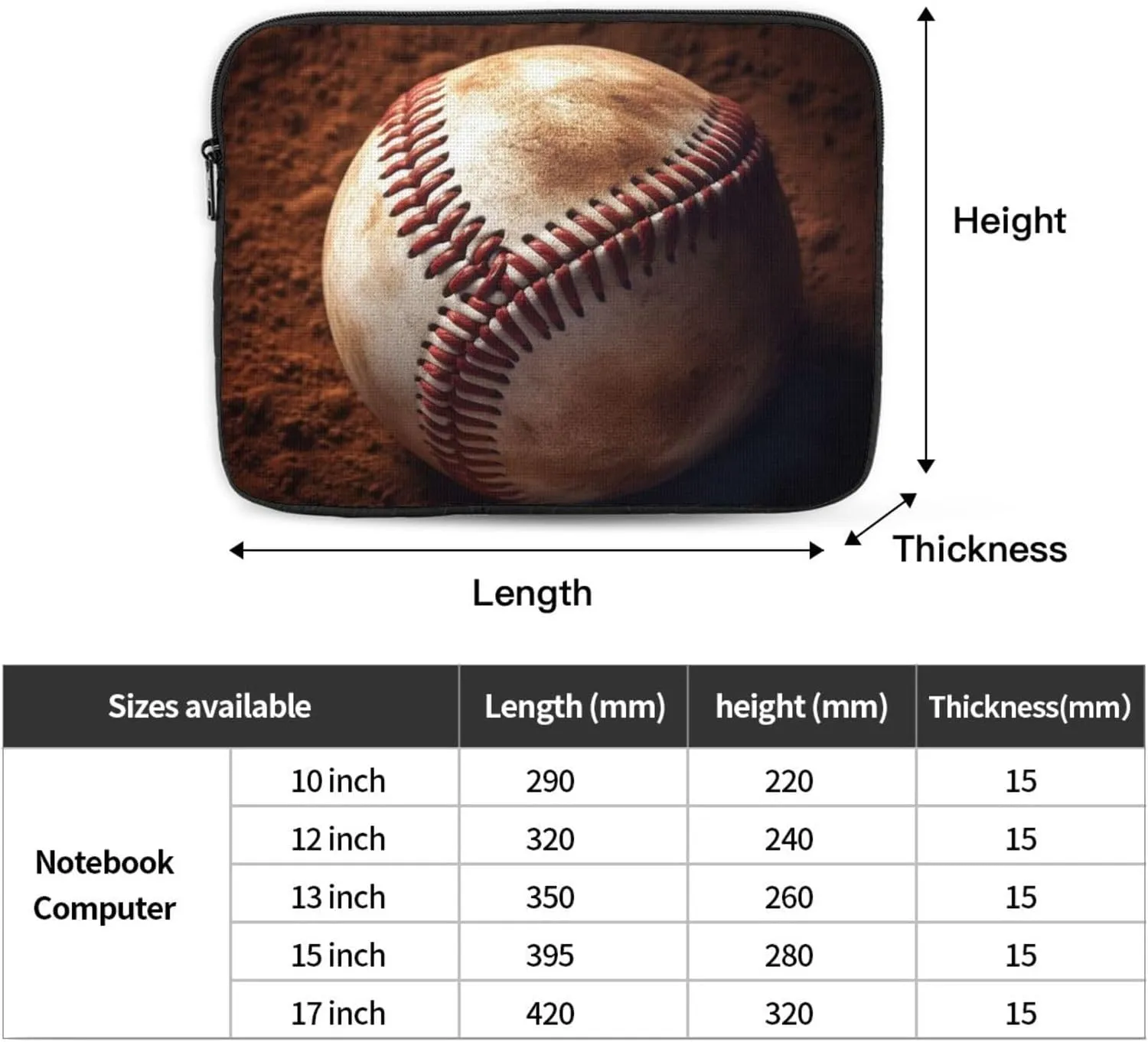 17 Inch Laptop Sleeve Bag Waterproof Shockproof Laptop Case Bag Baseball Computer Skin Bags Lightweight Tablet Carrying Case