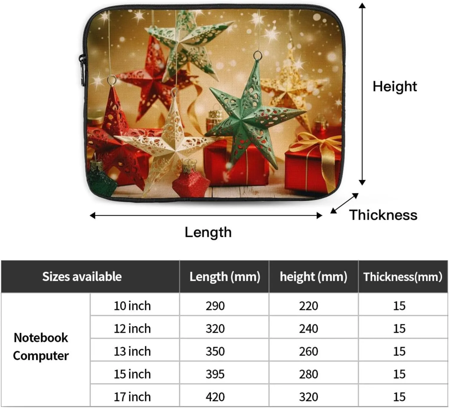 17 Inch Laptop Sleeve Bag Waterproof Shockproof Laptop Case Bag Holiday Christmas Stars Computer Skin Bags Lightweight Tablet Carrying Case