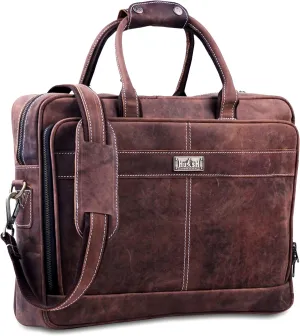 18 Inch Leather Laptop Bag for Computer Bag for Men– Supple Genuine Leather Briefcases for Men W/Padded Laptop Case Leather