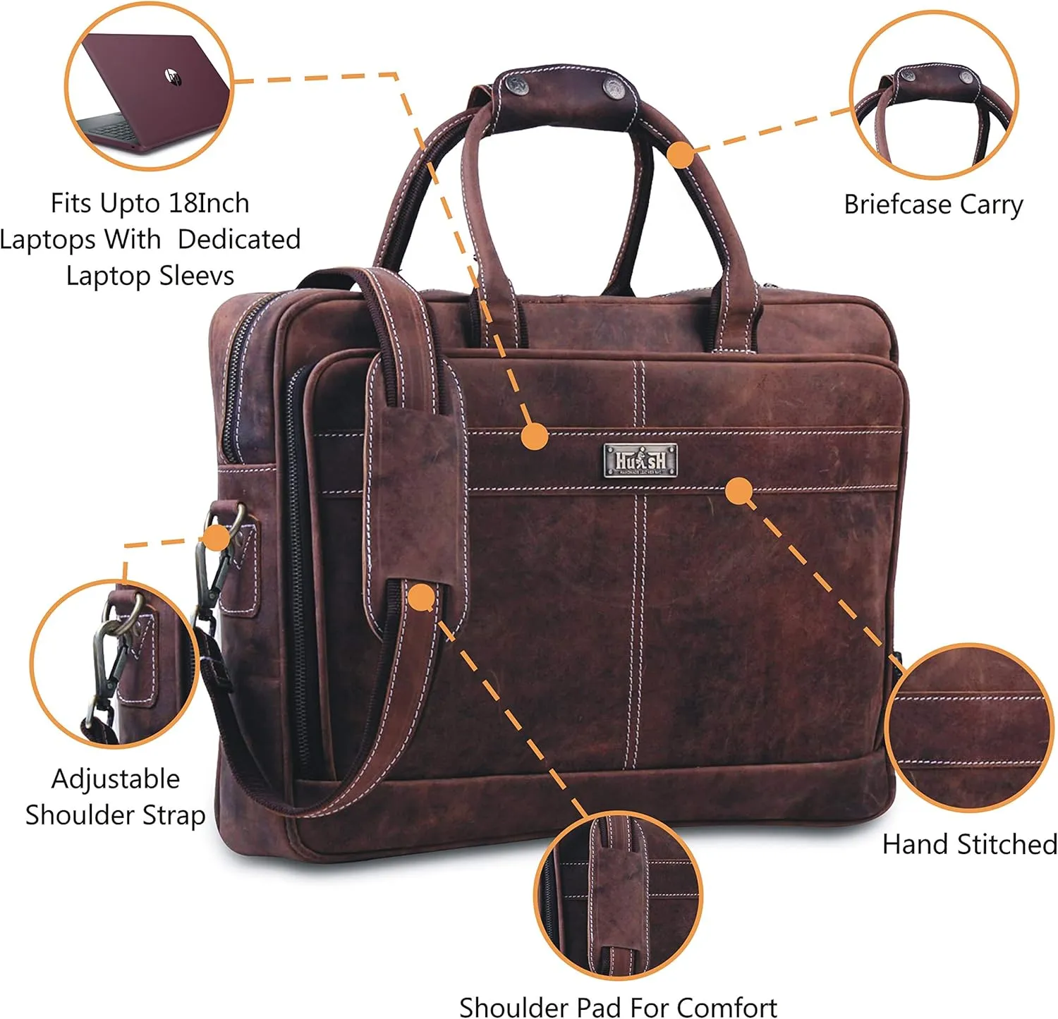 18 Inch Leather Laptop Bag for Computer Bag for Men– Supple Genuine Leather Briefcases for Men W/Padded Laptop Case Leather