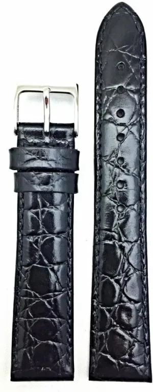 18mm Black Genuine Leather Watchband | Round Alligator Crocodile Grain, Lightly Padded Replacement Watchstrap that brings New Life to Any Watch (Mens Standard Length)