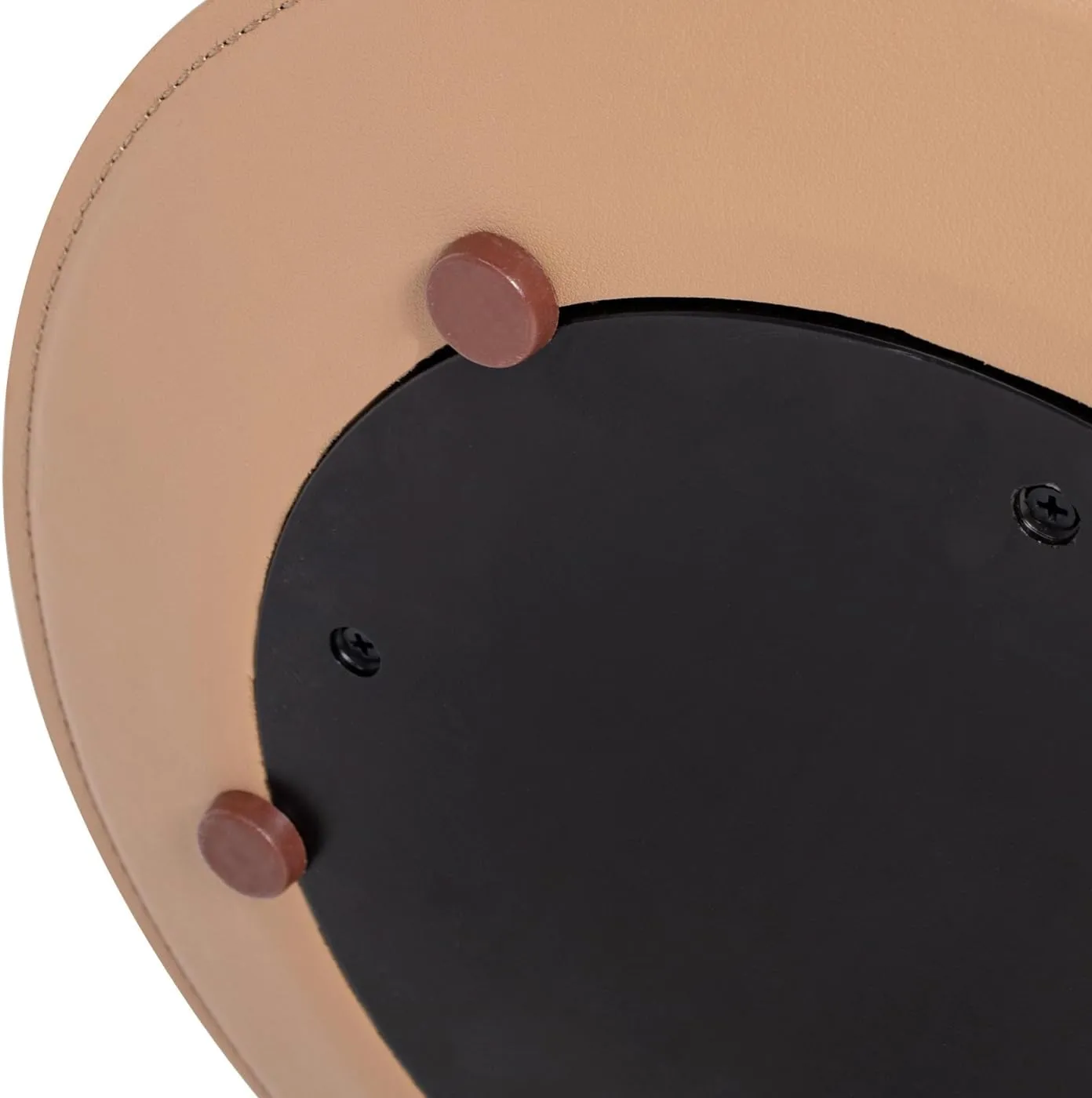 18" Leather C Shaped End Table - Round Pedestal, Saddle Brown Faux Leather Drink Table for Sofa, Couch, Chair, Living Room, Bedroom