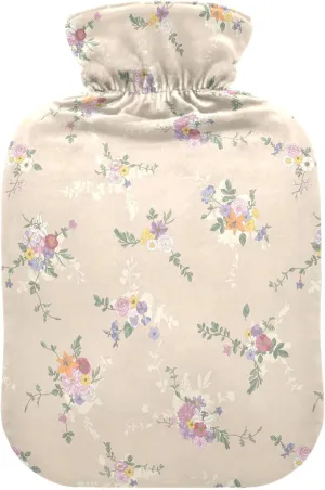 1L Large Classic Hot Water Bottle with Cover, Floral Blossom Beige Transparent Hot Water Bags for Bed Hand Feet Warmer, Menstrual Cramps, Neck and Shoulder Pain Relief