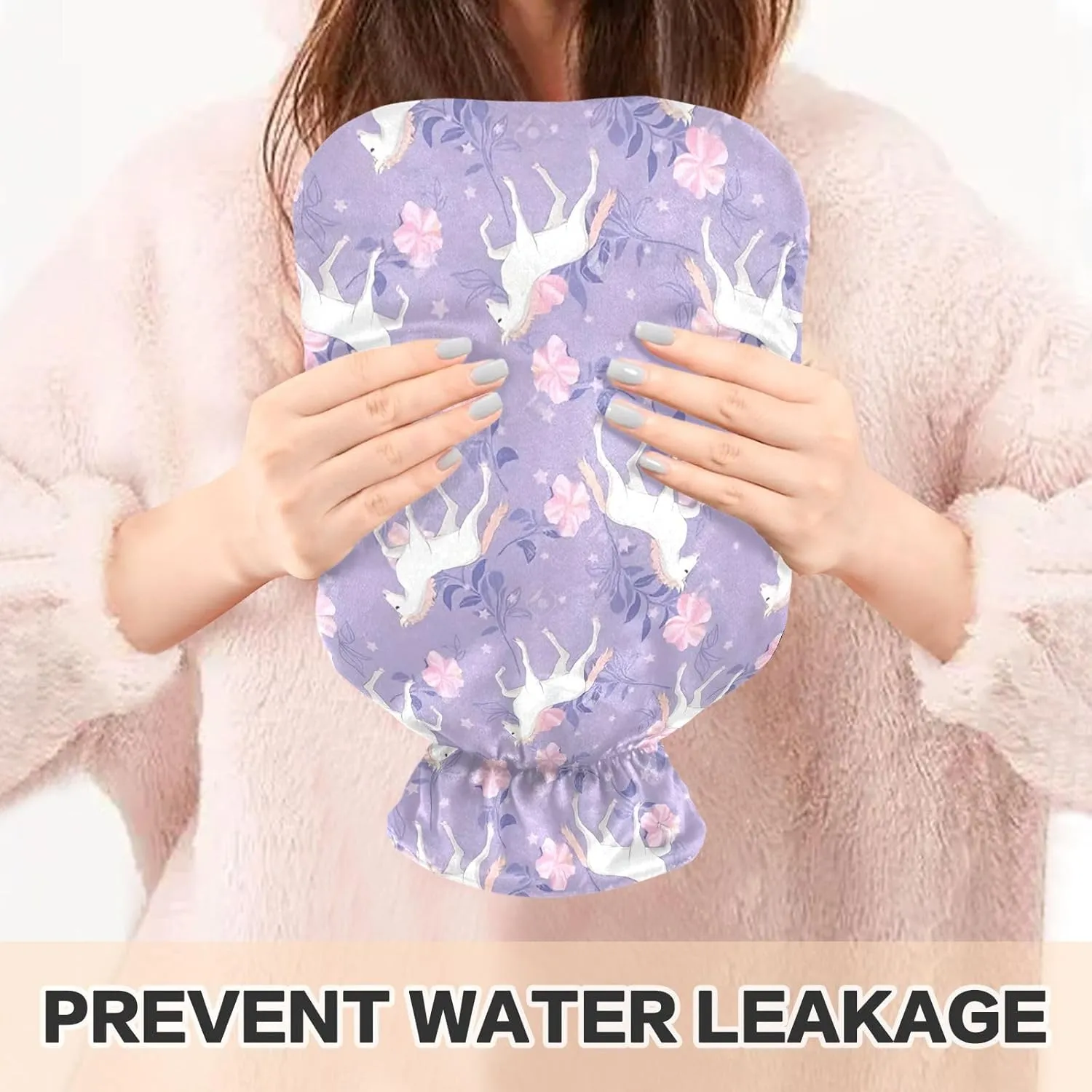 1L Large Classic Hot Water Bottle with Cover, Unicorn Purple Transparent Hot Water Bags for Hand Feet Warmer, Menstrual Cramps, Neck, Shoulder, Back Pain Relief
