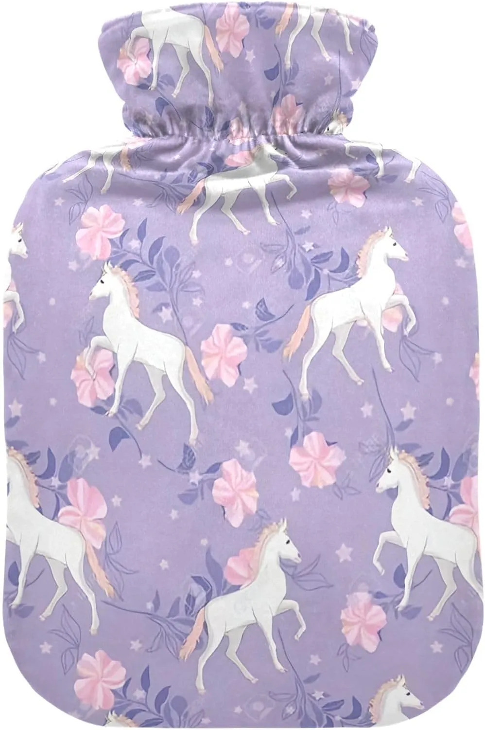 1L Large Classic Hot Water Bottle with Cover, Unicorn Purple Transparent Hot Water Bags for Hand Feet Warmer, Menstrual Cramps, Neck, Shoulder, Back Pain Relief