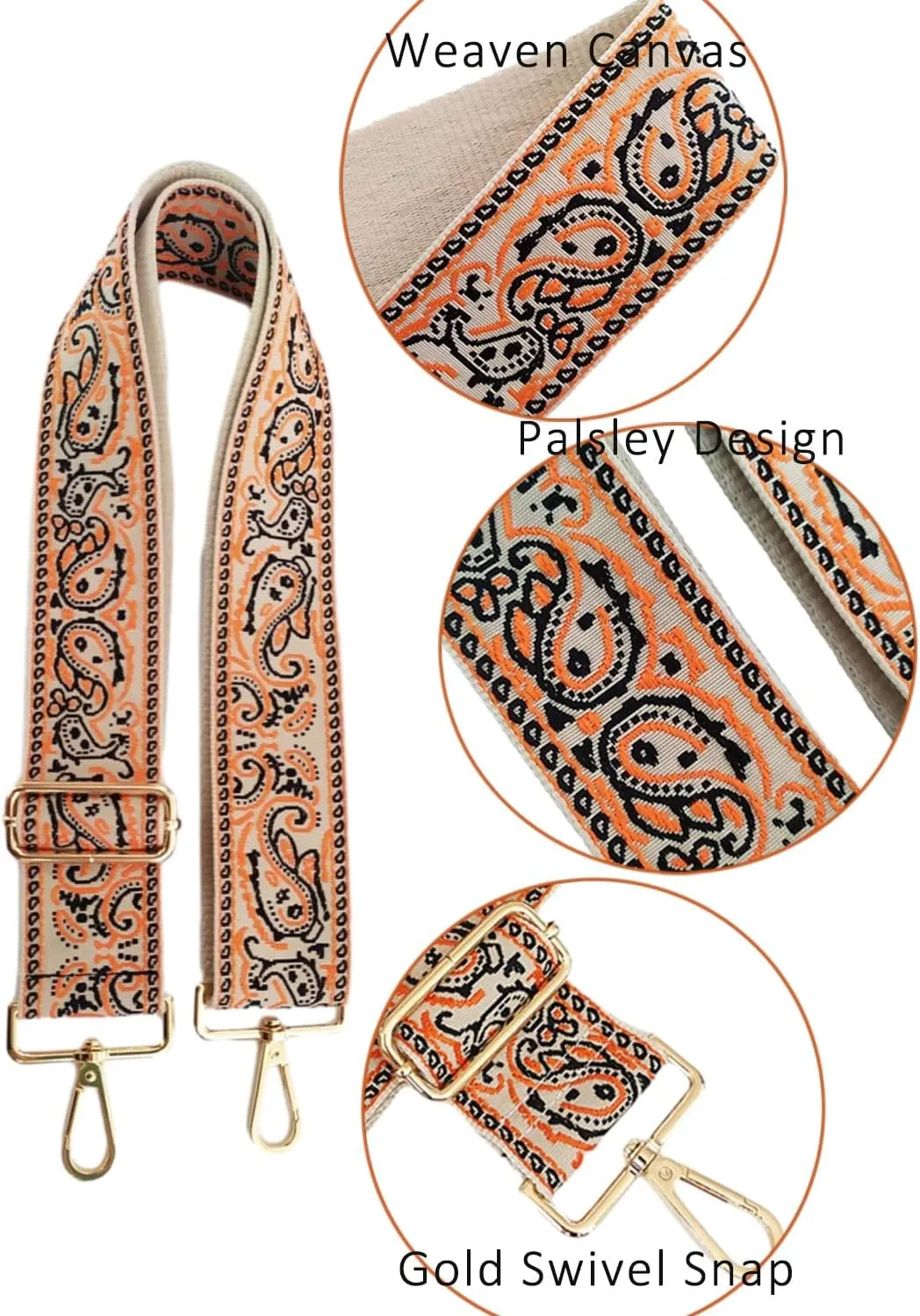1pc Adjustable Strap Replacement 2inch Wide Paisley Jacquard Belt for Crossbody Purse Handbag Shoulder Guitar Camera Bag (Navy)