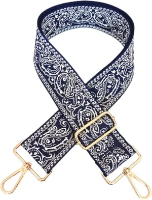 1pc Adjustable Strap Replacement 2inch Wide Paisley Jacquard Belt for Crossbody Purse Handbag Shoulder Guitar Camera Bag (Navy)