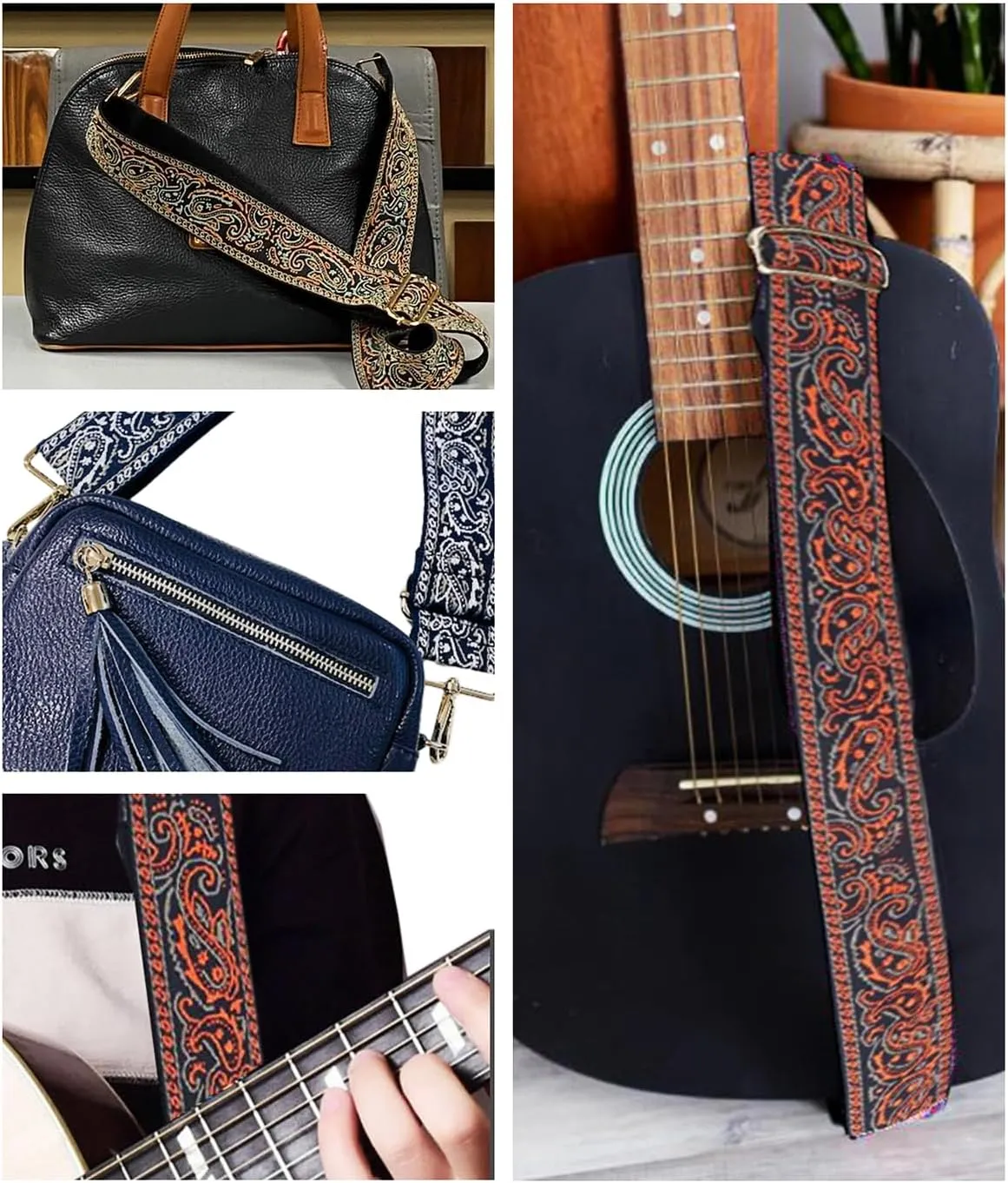 1pc Adjustable Strap Replacement 2inch Wide Paisley Jacquard Belt for Crossbody Purse Handbag Shoulder Guitar Camera Bag (Navy)