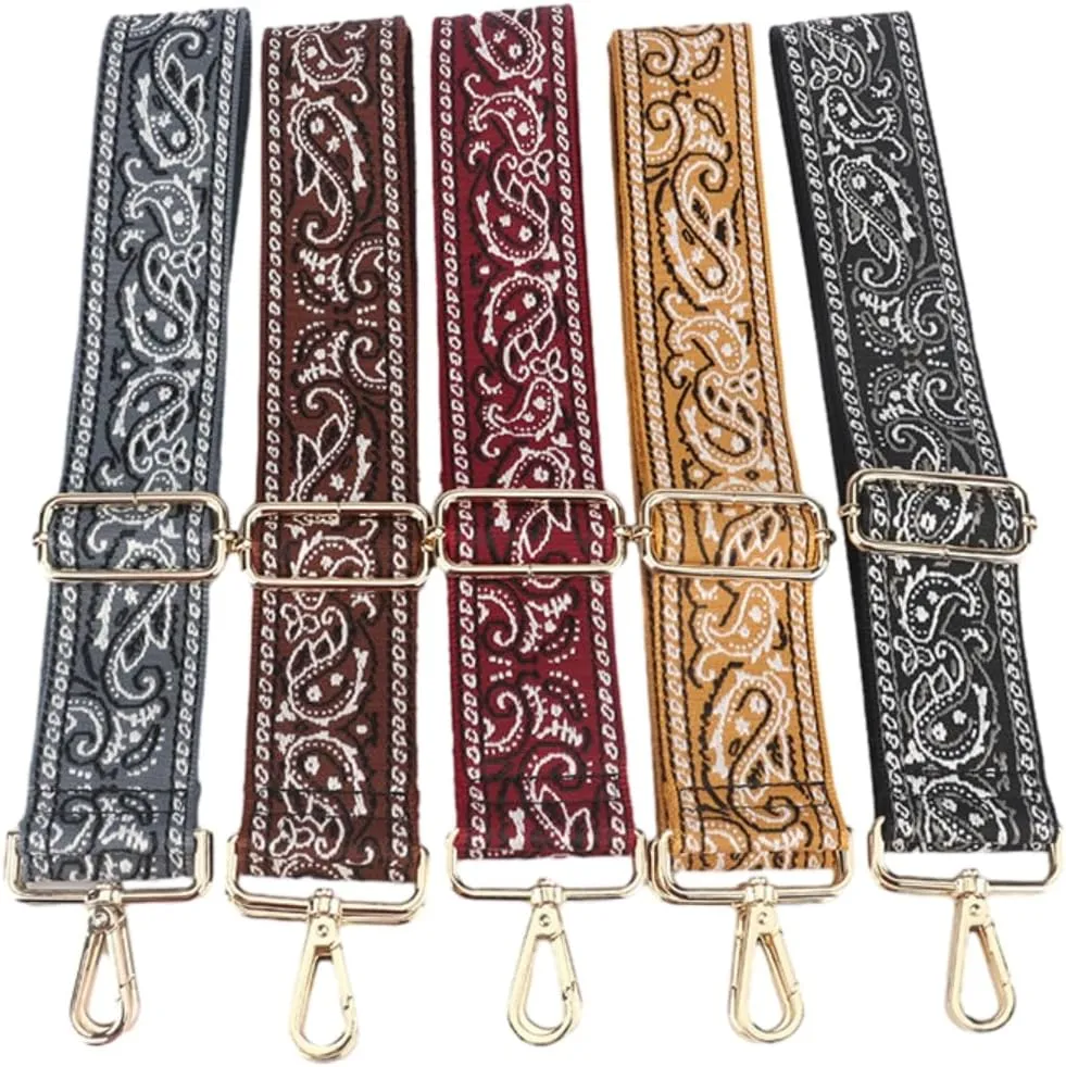 1pc Adjustable Strap Replacement 2inch Wide Paisley Jacquard Belt for Crossbody Purse Handbag Shoulder Guitar Camera Bag (Navy)