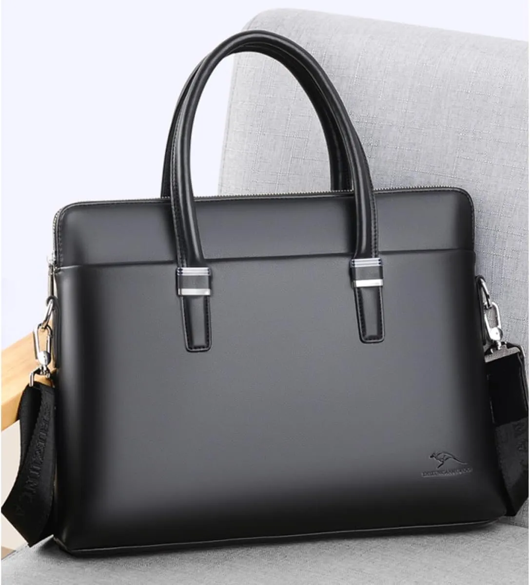 1pc Cow Leather Briefcase Laptop Bag Wear Resistant Casual Messenger Bag for Men Stylish Black Design Lightweight for Business Travel