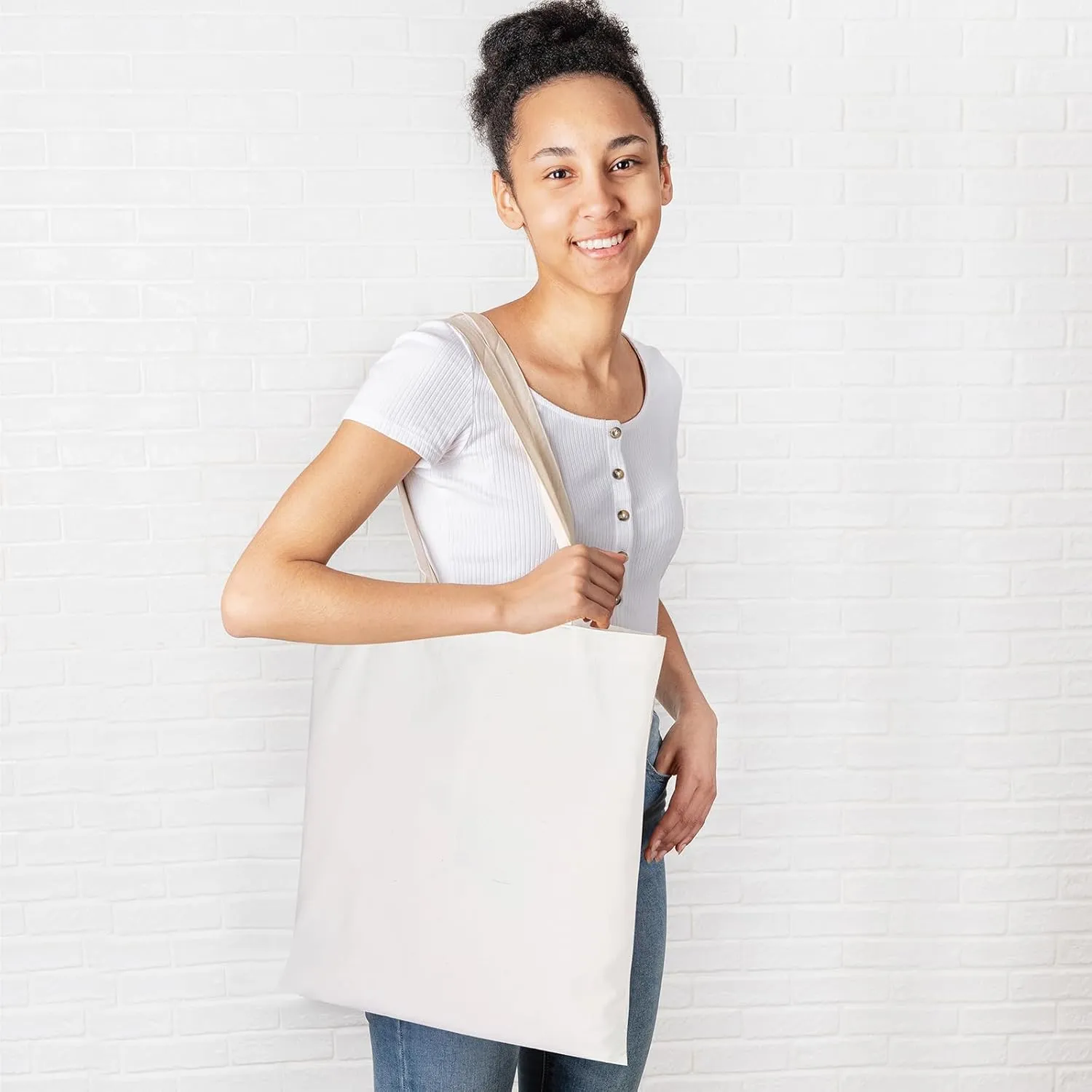 2 | 4 | 6 | 7 | 14 | 18 Pcs Canvas Tote Bags, Natural Color Tote Bags 15 x 16 inch Sustainable Eco Friendly reusable, for Grocery Bags, DIY Gift Bags, Shopping Bags (18 Pcs Black)