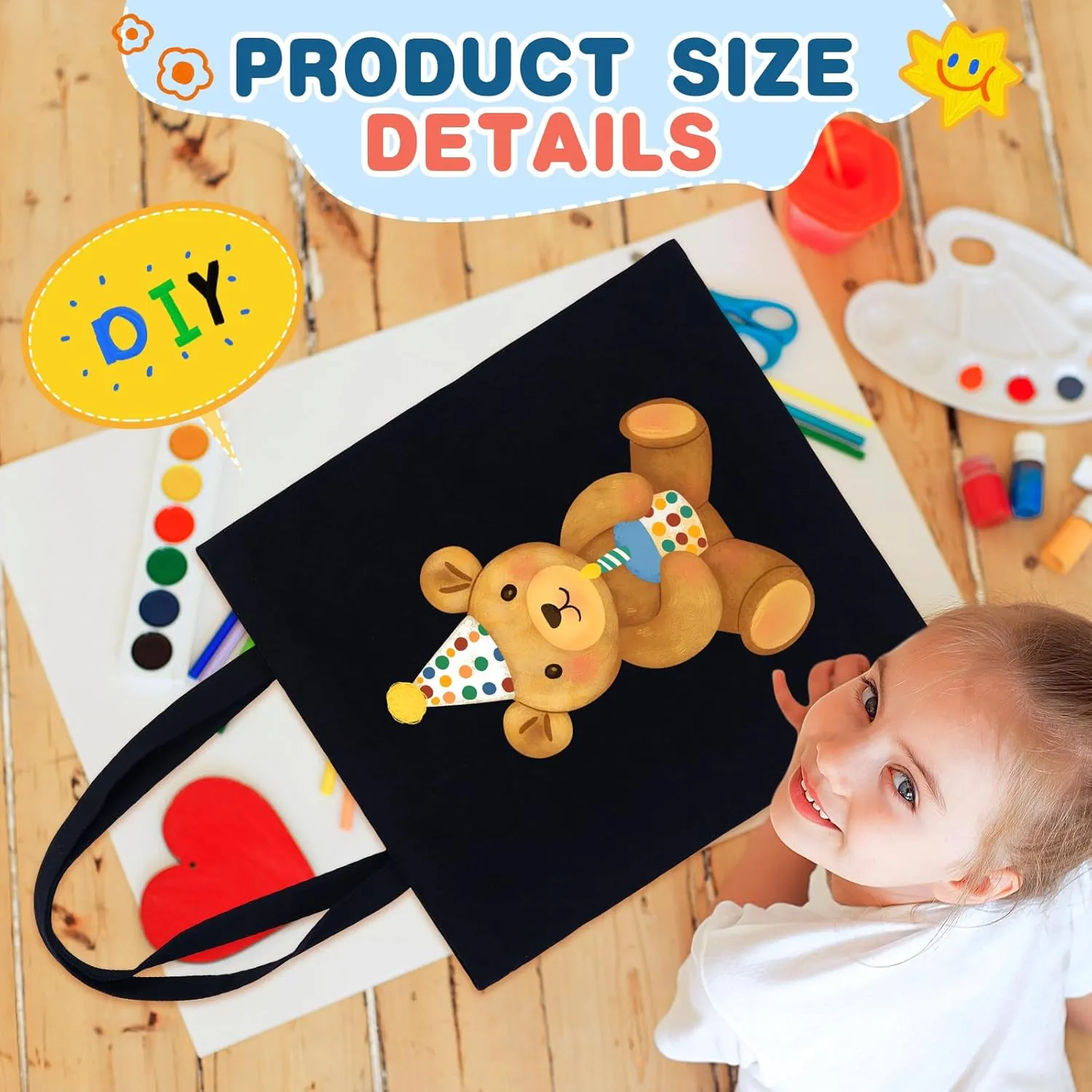 2 | 4 | 6 | 7 | 14 | 18 Pcs Canvas Tote Bags, Natural Color Tote Bags 15 x 16 inch Sustainable Eco Friendly reusable, for Grocery Bags, DIY Gift Bags, Shopping Bags (18 Pcs Black)