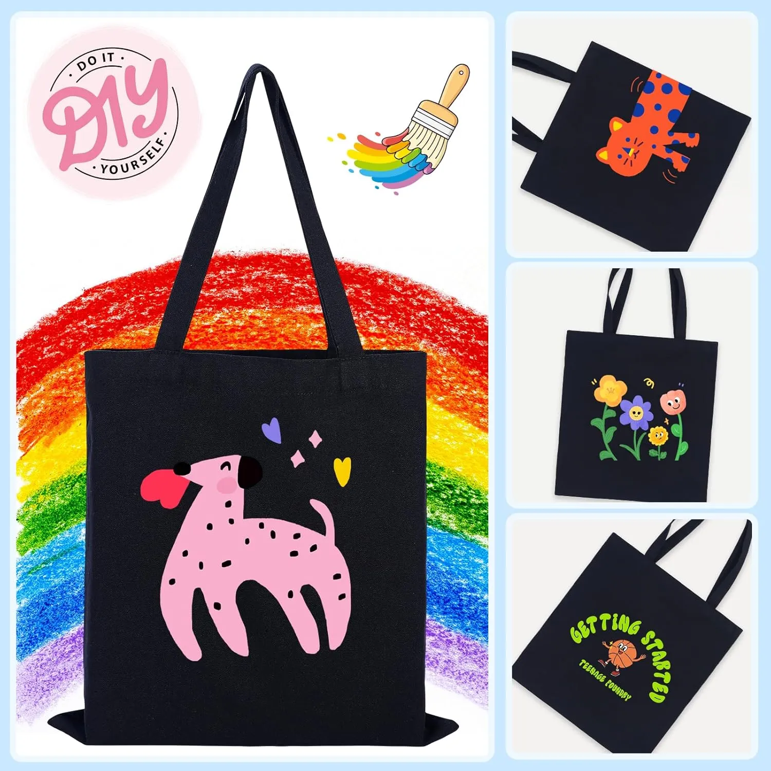 2 | 4 | 6 | 7 | 14 | 18 Pcs Canvas Tote Bags, Natural Color Tote Bags 15 x 16 inch Sustainable Eco Friendly reusable, for Grocery Bags, DIY Gift Bags, Shopping Bags (18 Pcs Black)