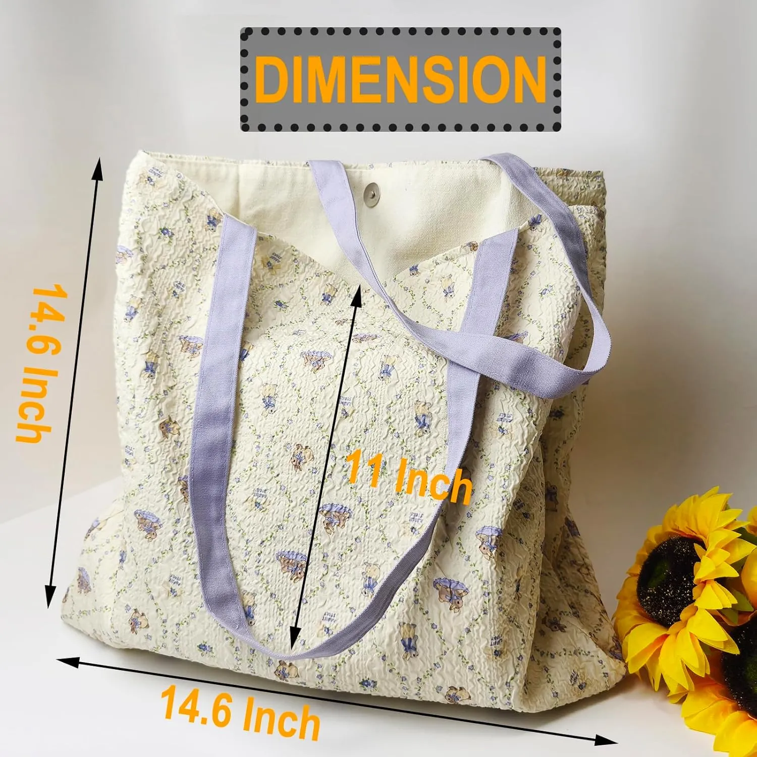 2-Layer Canvas Cute Book Tote Bag for Women, Small Library Aesthetic Cotton Cloth Shoulder Reusable Grocery Bag