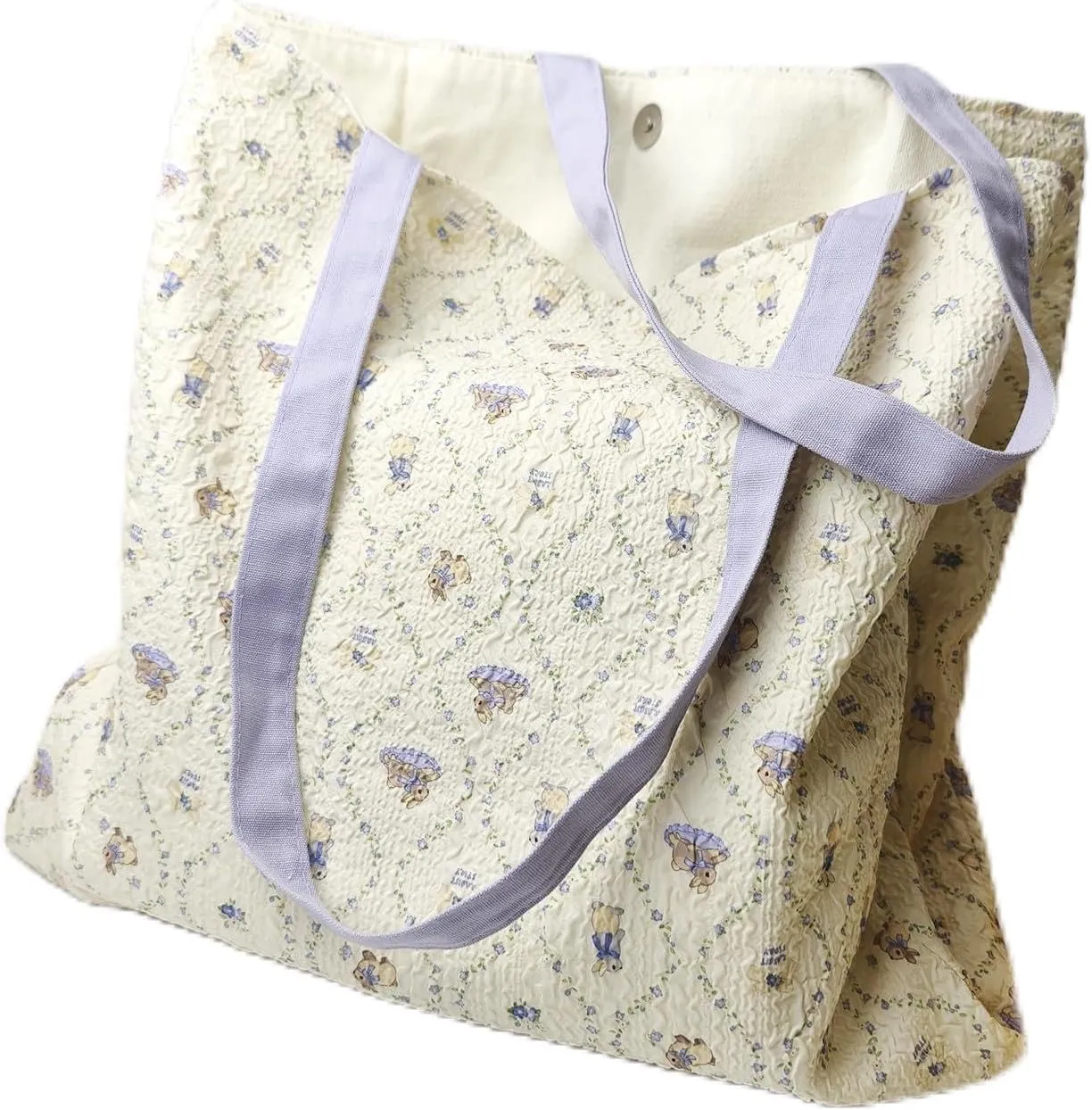 2-Layer Canvas Cute Book Tote Bag for Women, Small Library Aesthetic Cotton Cloth Shoulder Reusable Grocery Bag