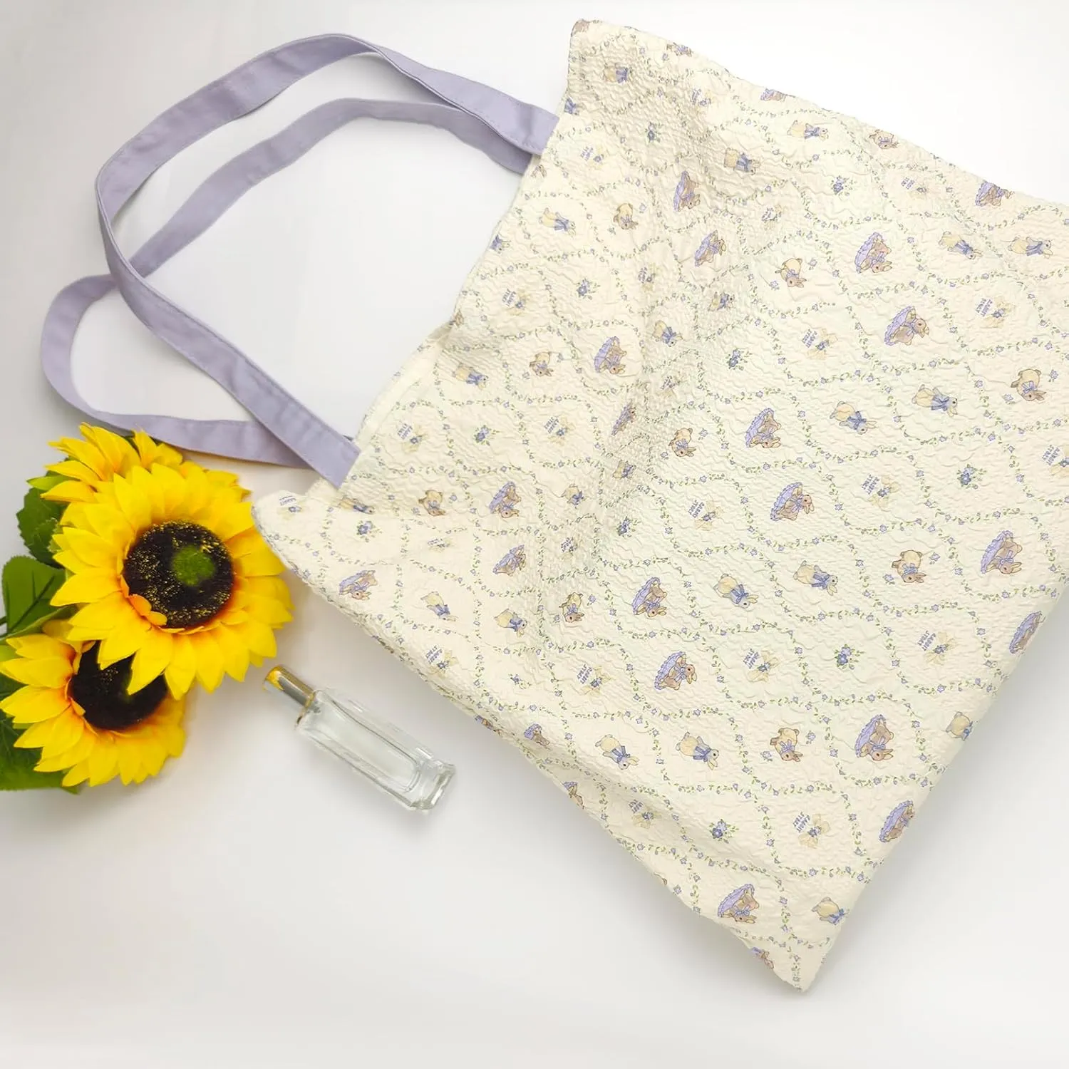 2-Layer Canvas Cute Book Tote Bag for Women, Small Library Aesthetic Cotton Cloth Shoulder Reusable Grocery Bag