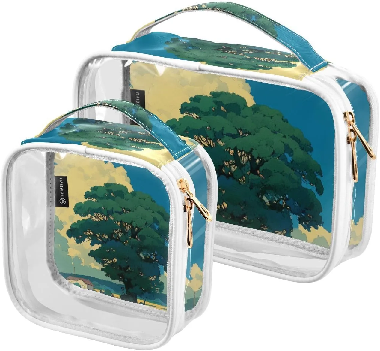 2 Pack Cartoon Animation Sense Yellow Field clear decorative mens toiletry bags TSA approved multifunctional large cosmetic bags for women travel essential para maquillaje