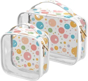 2 Pack clear Cartoon Colorful Polka Dots toiletry bag travel TSA approved water-resistant travel makeup bags Airport Airline Compliant
