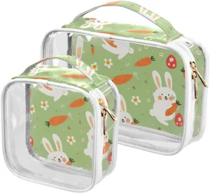 2 Pack clear Green Cute Rabbits Cartoon hanging toiletry bags TSA approved waterproof makeup bag travel Airport Airline Compliant