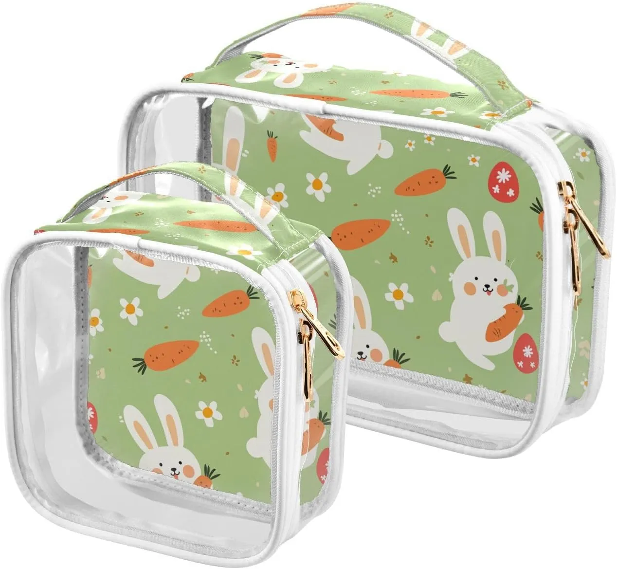 2 Pack clear Green Cute Rabbits Cartoon hanging toiletry bags TSA approved waterproof makeup bag travel Airport Airline Compliant