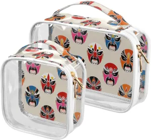 2 Pack clear toiletry bag men TSA approved portable travel makeup bags Men’s shaving kit Chinese Unique Peking Opera Facial Makeup