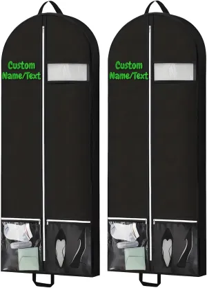 [2 Pack] Custom Garment Bags for Closet Storage - Customized Ballet Dancer Dress Clergy Outfits Cheer Uniforms Suit Bag with Name/Text Embroidery, Ideal for Wedding Guest Outfits Hanging Bags