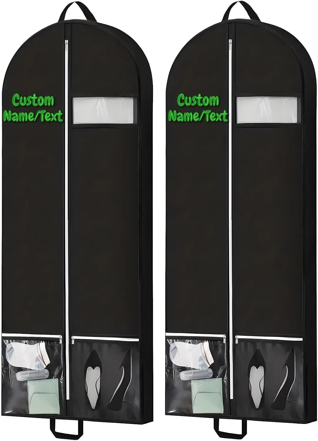 [2 Pack] Custom Garment Bags for Closet Storage - Customized Ballet Dancer Dress Clergy Outfits Cheer Uniforms Suit Bag with Name/Text Embroidery, Ideal for Wedding Guest Outfits Hanging Bags