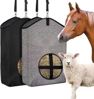2 Pack Horse Slow Feed Hay Bag Goat Hay Feeder with Metal Fastener and Heavy Adjustable Strap fo Slow Feeding