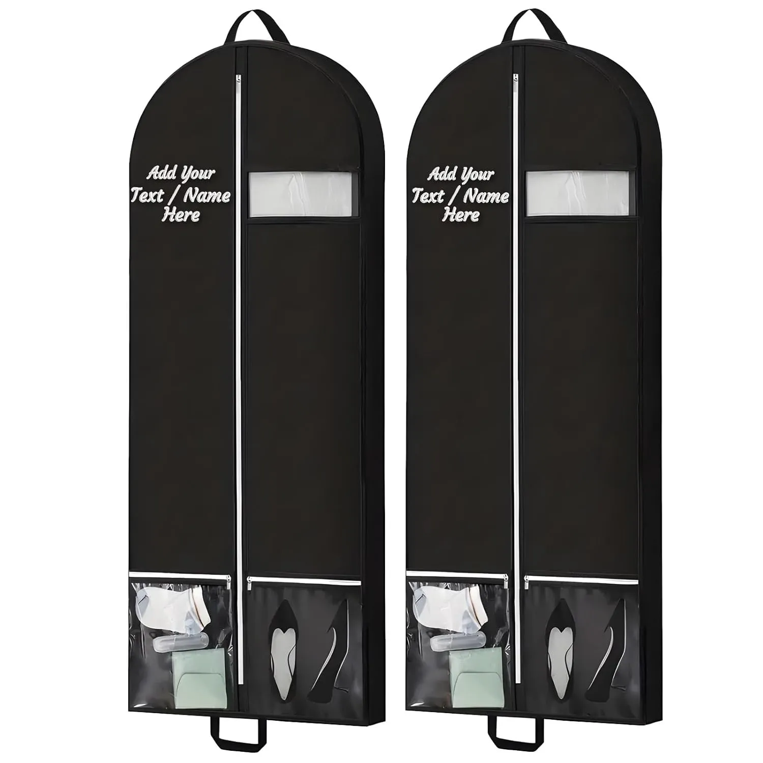 [2 Pack] Personalized Cheer Uniform Covers - Custom Garment Bags with Clear Window Embroidered Team Name with 2 Pockets, 54'' Travel Hanging Bags Clergy Outfits Suit Bag for Closet Storage