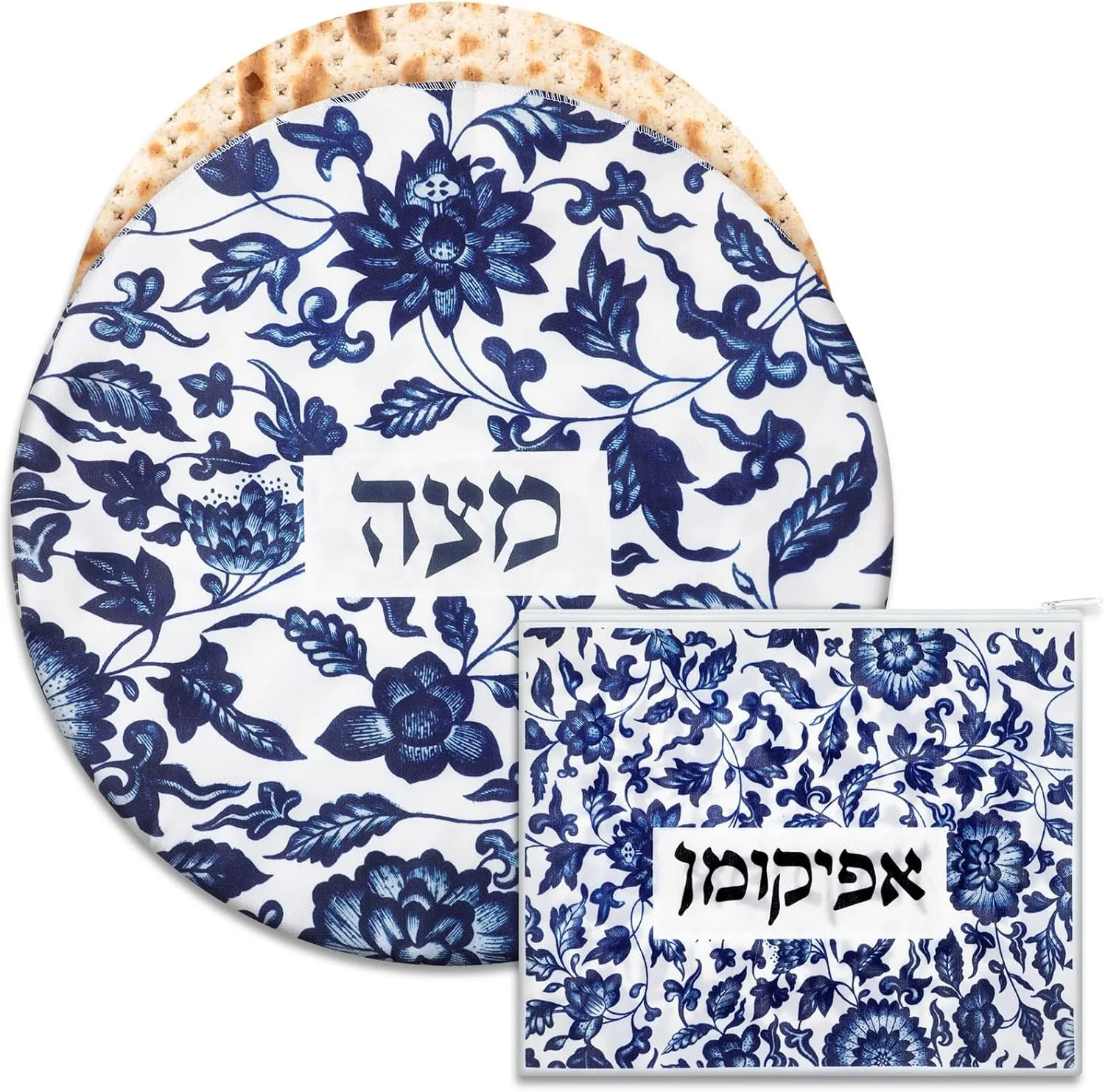 2 Pcs Passover Afikoman Bags set Passover Seder Afikomen Holder Rustic Matzah Afikoman Cover Bags with 3 Layers Compartment for Pesach Jewish Holiday Party Decor Gifts(Round, Square,Flower)