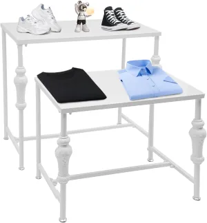 2 Pcs Retail Display Table White Retail Table Metal Shoe Display Stand Garment/Handbag Display Stand Display Tables for Retail Stores Retail Nesting Tables