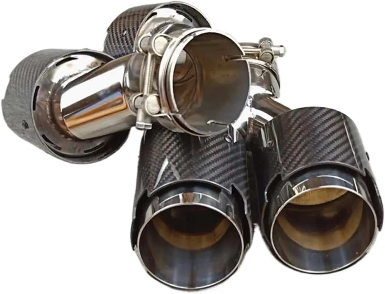 2 Piece Glossy Stainless Steel Compatible For Akrapovic Exhaust Tip Muffler Tip Car Universal Y Model Double Tailtip Nozzles(IN 77 OUT 101MM)