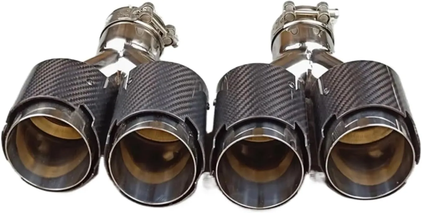 2 Piece Glossy Stainless Steel Compatible For Akrapovic Exhaust Tip Muffler Tip Car Universal Y Model Double Tailtip Nozzles(IN 77 OUT 101MM)